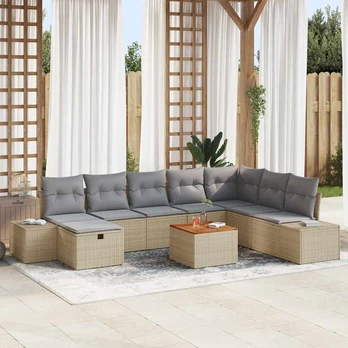Sodo sofa rinkinys 9 dalių Smėlio Poliratanas Sodo sofos rinkinys