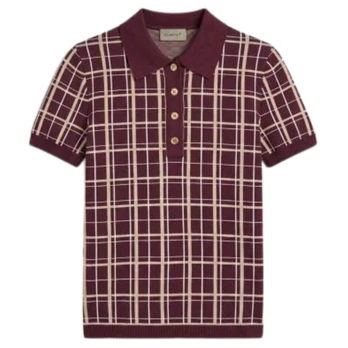 Megzta palaidinė moterims, Raudona, Checked knit rugger ss