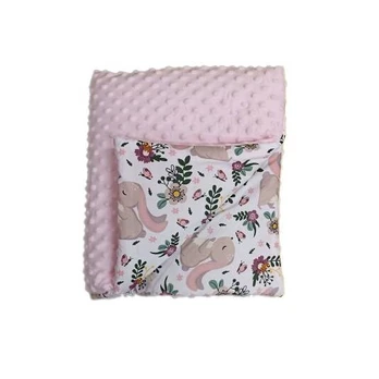 Blanket - 664- with filling - MINKY / COTTON - size 75x90 - PINK