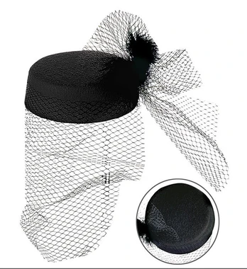TINA HAT WITH NET AND FEATHER felt - black color only