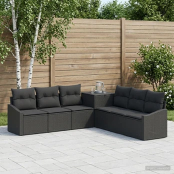 Sofos komplektas 7 pcs Juoda Poli ratanas ir plienas