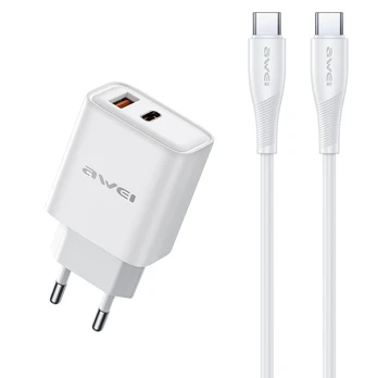 Įkroviklis Awei PD81C-EU 22.5W USB-A/USB-C + USB-C to USB-C cable 1.0m baltas