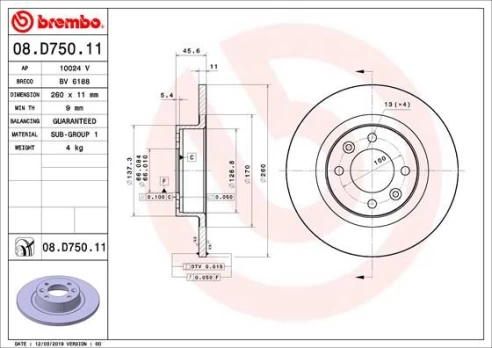 Stabdžių diskas BREMBO 08.D750.11