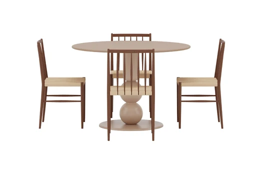 Boule Table - Beige with 4 Enes Chair - Beige