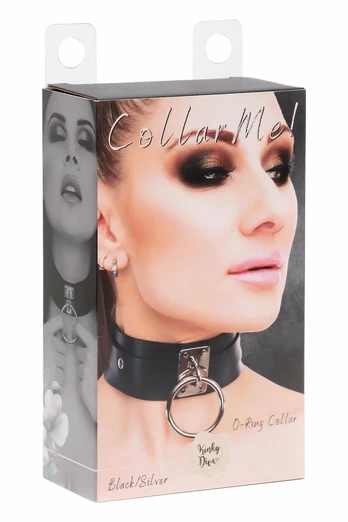 KINKY DIVA O-Ring Collar Black/Silver Vegan Leather Adjustable 43.5cm
