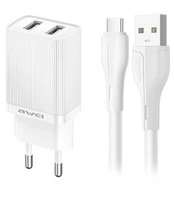 Baltas 10W 2xUSB-A pakrovėjas + 100cm USB-A - USB-C laidas "Awei C15T-EU"