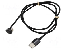 Cable | USB 2.0 | USB A plug,USB C angled plug | 1m | black | 480Mbps kaina