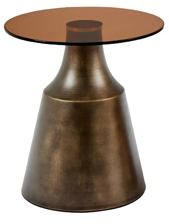 Dunsley coffee table, Top glass brown, Base steel brushed bronze, Ø45x47 cm