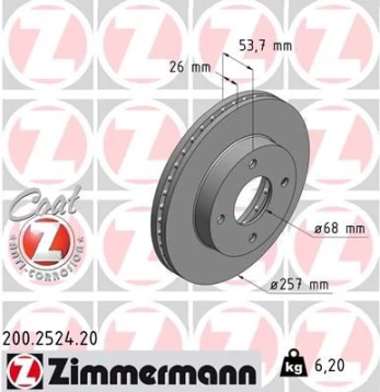 Stabdžių diskas ZIMMERMANN 200.2524.20