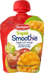 SEMPER SMOOTHIE tropinių vaisių tyrė 6m+ 90g 119272 kaina