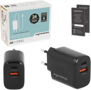 Movano GaN 20W USB-C PD + USB-A Charger (black)