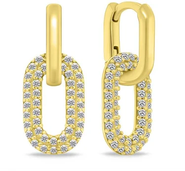 Brilio Silver Gold-plated oval earrings 2in1 with zircons EA1177Y