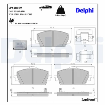 stabdžių trinkelių rinkinys, diskinis stabdys DELPHI LP5109EV