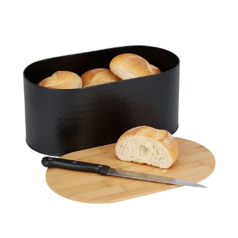 Relaxdays Duonos dėžė ovali, bambuko dangtis, metalas