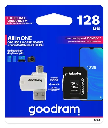 Goodram MicroSDXC 128GB Class 10 UHS I + Card reader + adapter
