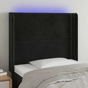 Galvūgalis su LED, juodos spalvos, 93x16x118/128cm, aksomas kaina