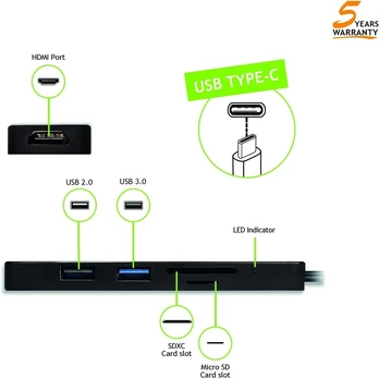 Tecnoware Usb-c 5-in-1 Adapteris: Hdmi 4k, Usb 3.0, Sd/microsd
