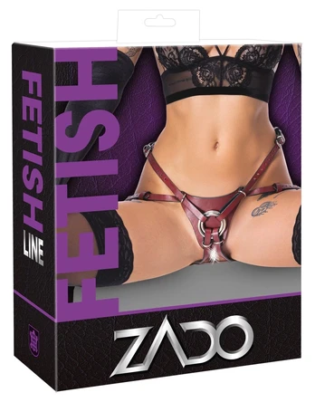 ZADO strap-on diržai, odiniai, raudoni ir juodi, L/XL