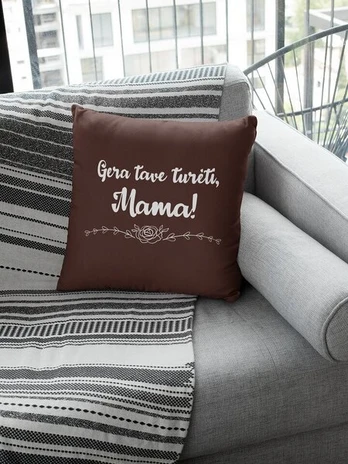 Dekoratyvinė pagalvė „Gera tave turėti, Mama!“, ruda
