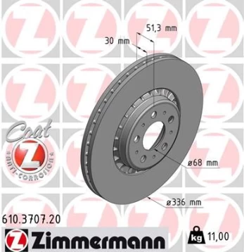 Stabdžių diskas ZIMMERMANN 610.3707.20