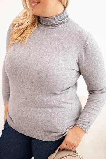 Moteriškas Plus Size megztinis su golfu, pilkas