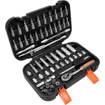 Galvučių su terkšle rinkinys Sthor (1/4"), 56 vnt.