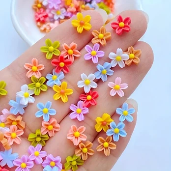 3D Mini Gėlių Dervos Figūrėlės, 100pcs small flower accessories (green)