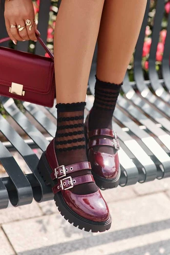 FB3 Bordo spalvos elegantiški bateliai su dirželiais