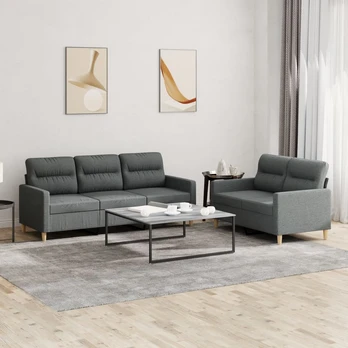 Sofa Sofos komplektas su pagalvėlėmis, 2 dalių, pilkas, audinys