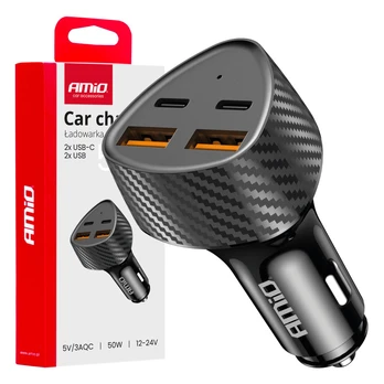 Automobilinis pakrovėjas 50w 2x usb-a + 2x usb-c amio-04284
