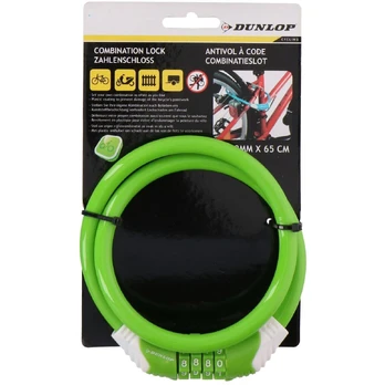 Dviračio spiralinis užraktas su kodu 10mmx65cm Dunlop, žalias