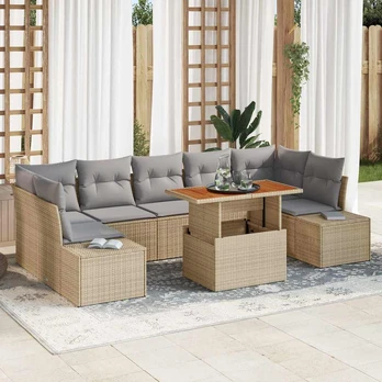 8-os dalių sodo sofa rinkinys su pagalvėmis Smėlio PE ratanas