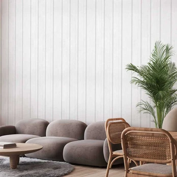 Artgeist Tapetas - Vertical Lines - Baltas background with a delicate wood pattern vertically.