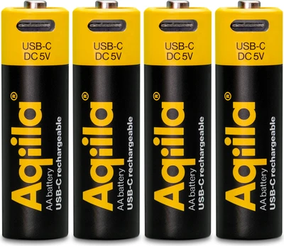 Aqiila USB-C Rechargeable Baterija, Size AA, 2000 mAh, 4-pack