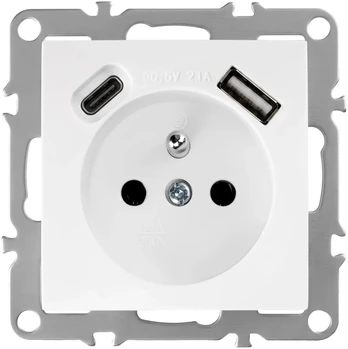 Toolight Viengubas Lizdas Su Įžeminimu + Usb-a Usb-c Oste Jnh004-g Baltas