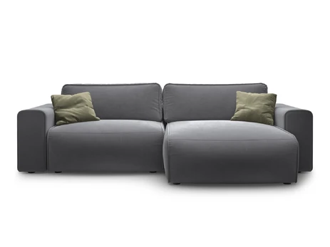 Velvet Right Corner Sofa With Bed Function And Box, "Victor", 3 Seats, 246x148x83, Dark Blue