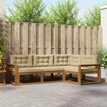Lauko sofos komplektas su pagalve 4 pcs Natūralus ir bežinis