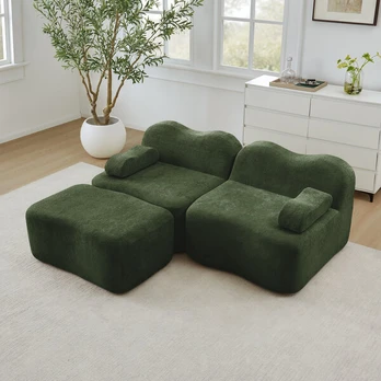 Modulinė L formos sofa be rėmo, 2 vietų, su ottomane, žalia, 1 vnt