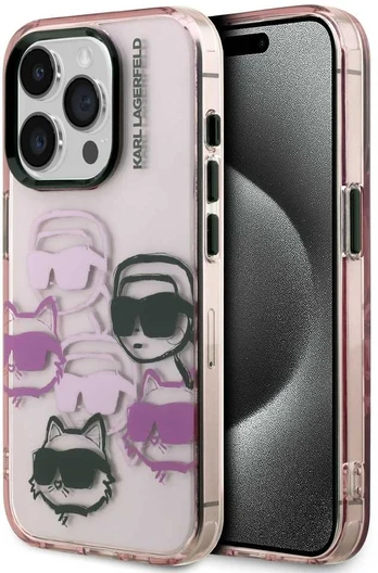 Dėklas Karl Lagerfeld IML Multi K&CH Heads Case for iPhone 15 Pro Max Rožinė