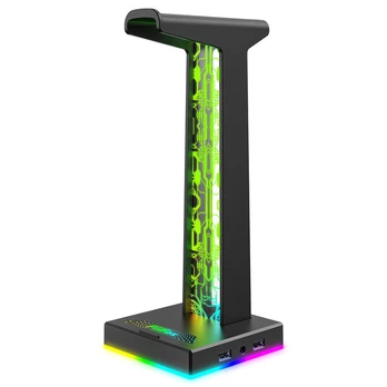 Ausinių laikiklis su USB ir audio, juodas