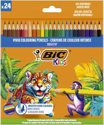 Spalvoti pieštukai Bic Kids Smooth, 24 vnt.