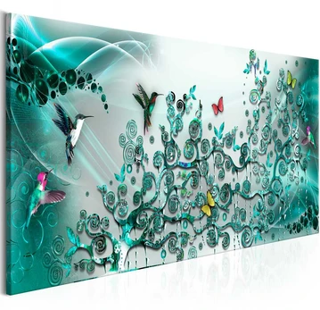 Artgeist Paveikslas - Hummingbirds Dance (1 Part) Turquoise Narrow