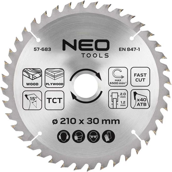 Neo Tools Pjūklo diskas, Widia, 210 x 30 mm, 40 dantų