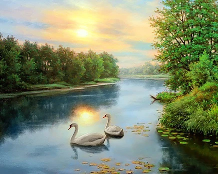 Deimantinis paveikslas Swans at dawn WD2607