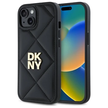 Dėklas DKNY DKHCP14SPQDSLK iPhone 14 6.1" juoda/juodas Quilted Stack Logo