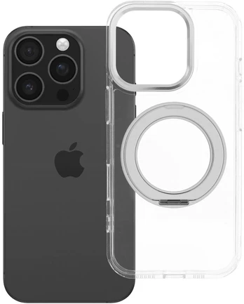 Dėklas Oem Case for iPhone 16 PRO Frame Circle Stand compatible with MagSafe transparent