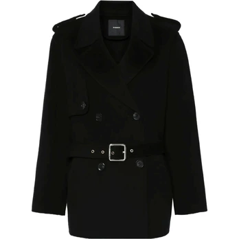 Paltas moterims, Juoda, Double-breasted belted coat