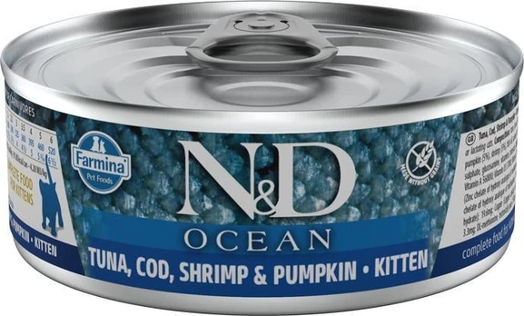 FARMINA N&D CAT OCEAN TUNA,COD,SHRIMP&PUMPKIN KITTEN 70g