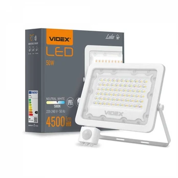 Prožektorius su jutikliu LED 50W, 4500Lm, 5000K, Videx F2e PIR