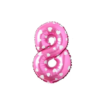 Folinis balionas skaičius 8 - 40cm, rožinis su širdelėmis (be helio)